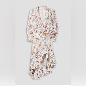 Zimmermann Asymmetric Ruffled Floral Linen Midi Wrap Dress Size 1 S NWOT
